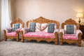 Living Room Solid Pure Teak Wood Sofa With Cusion 1 Big Chair 2 Single Chair And Tea Table S5