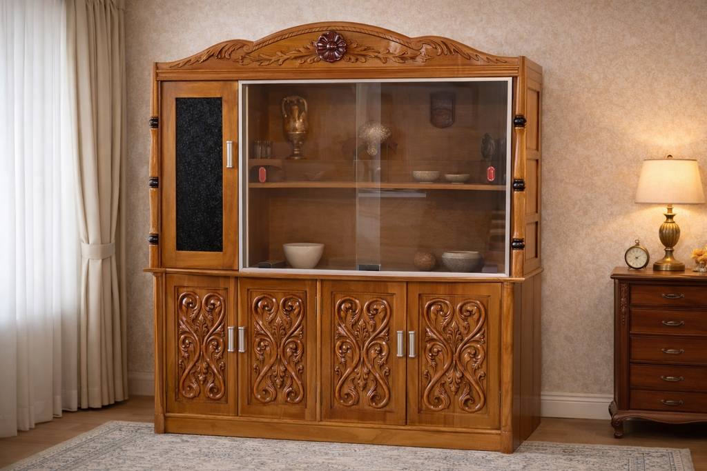 Sagwan Wood Handcrafted Show Case Without Glass (Size 6fit length x5fit Width) SC2