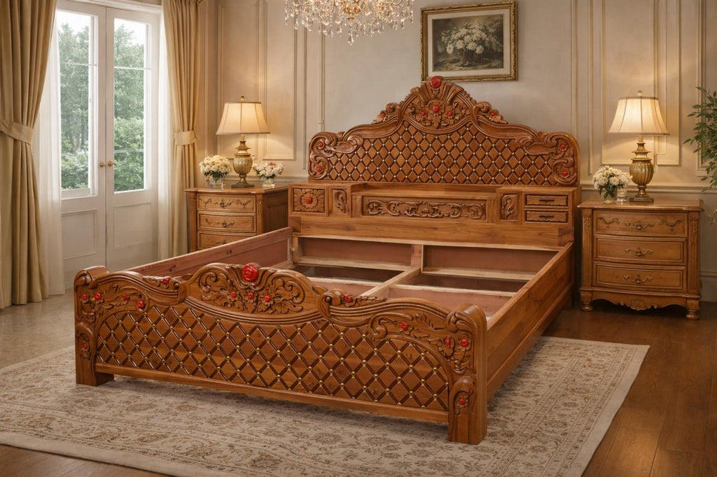 Sagwan Wood Gajra Bed With (Back Box) B5