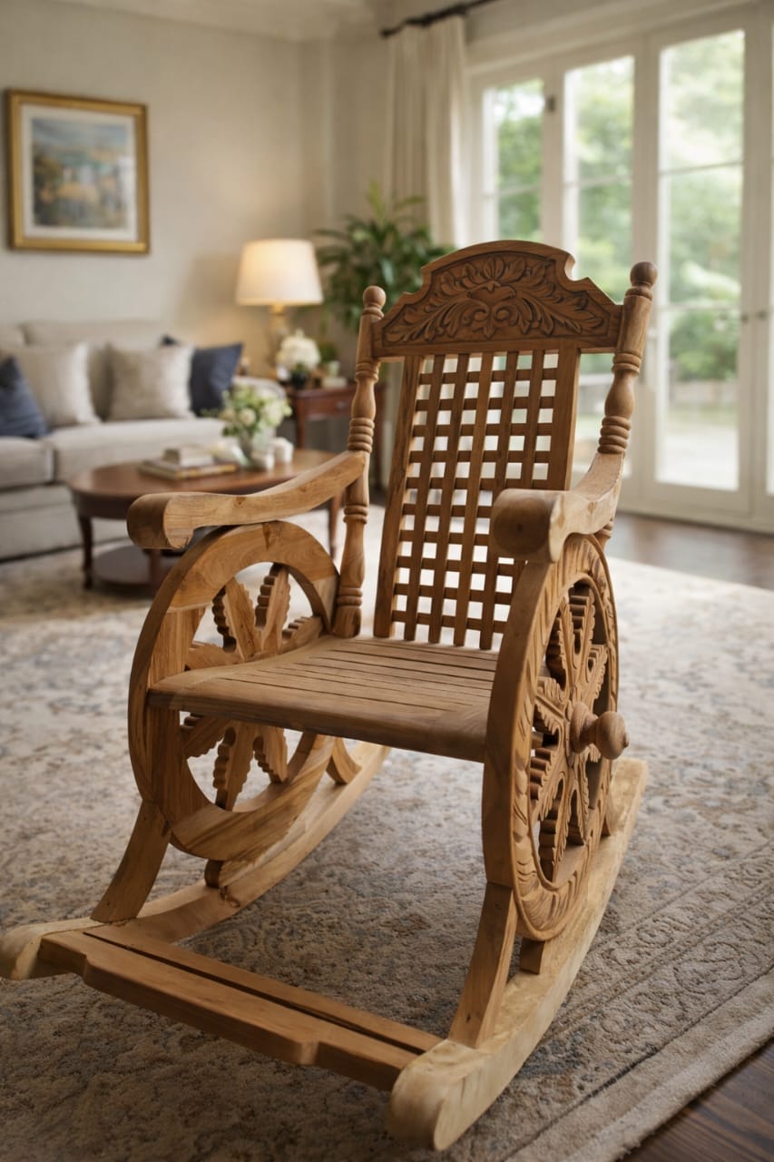 Luxury Handcrafted Wooden Rocking Chair With Cusion C3