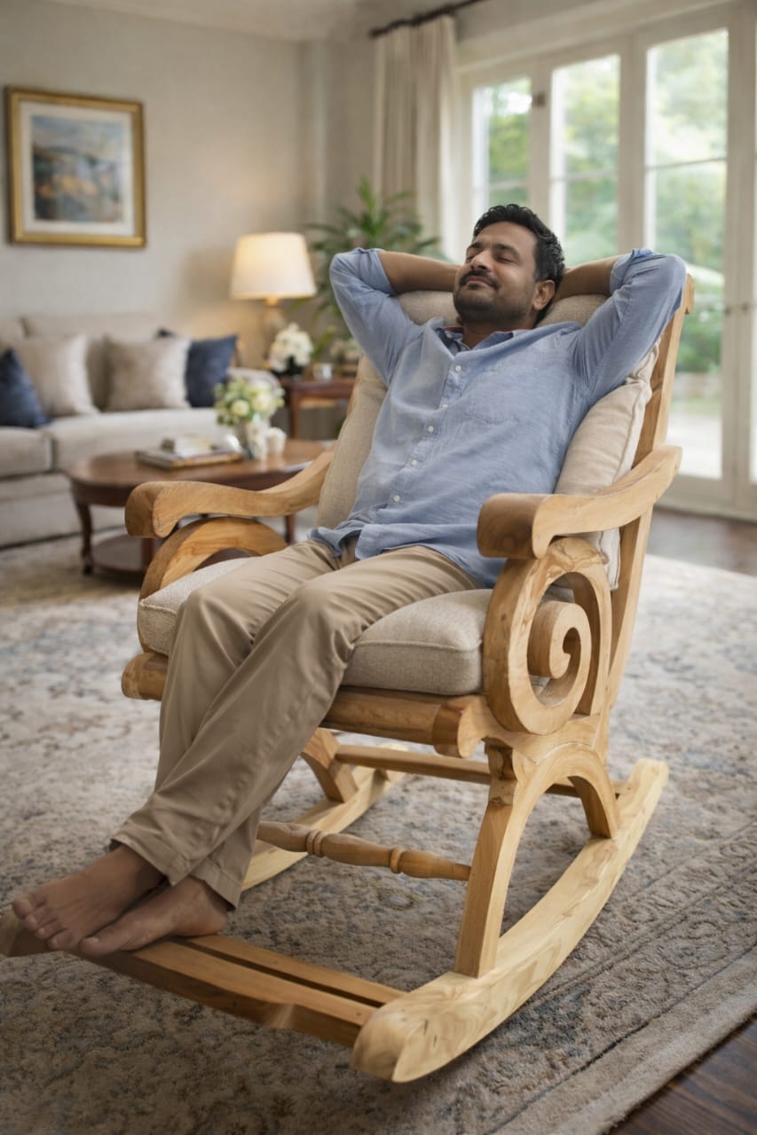 Luxury Handcrafted Wooden Rocking Chair. C1