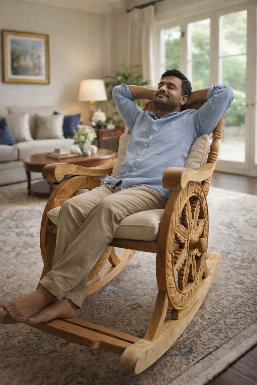 Luxury Handcrafted Wooden Rocking Chair With Cusion C3
