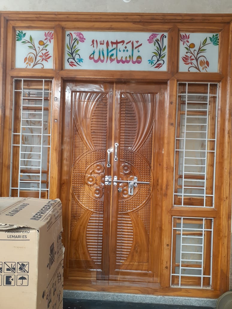 Hand Crafted Solid Indian Teak Wood Beautiful Main Door #D6
