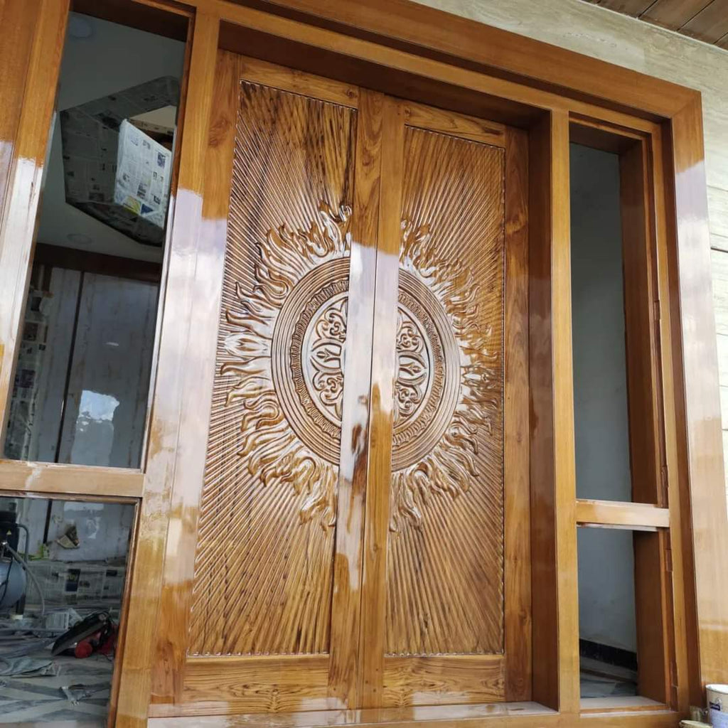 Hand Crafted Solid Indian Teak Wood Beautiful Main Door #D2